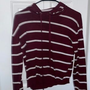 Maroon long sleeve with white stripes, looks cute with jeans, long crop top